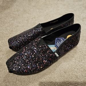 TOMS black glitter Alpargata